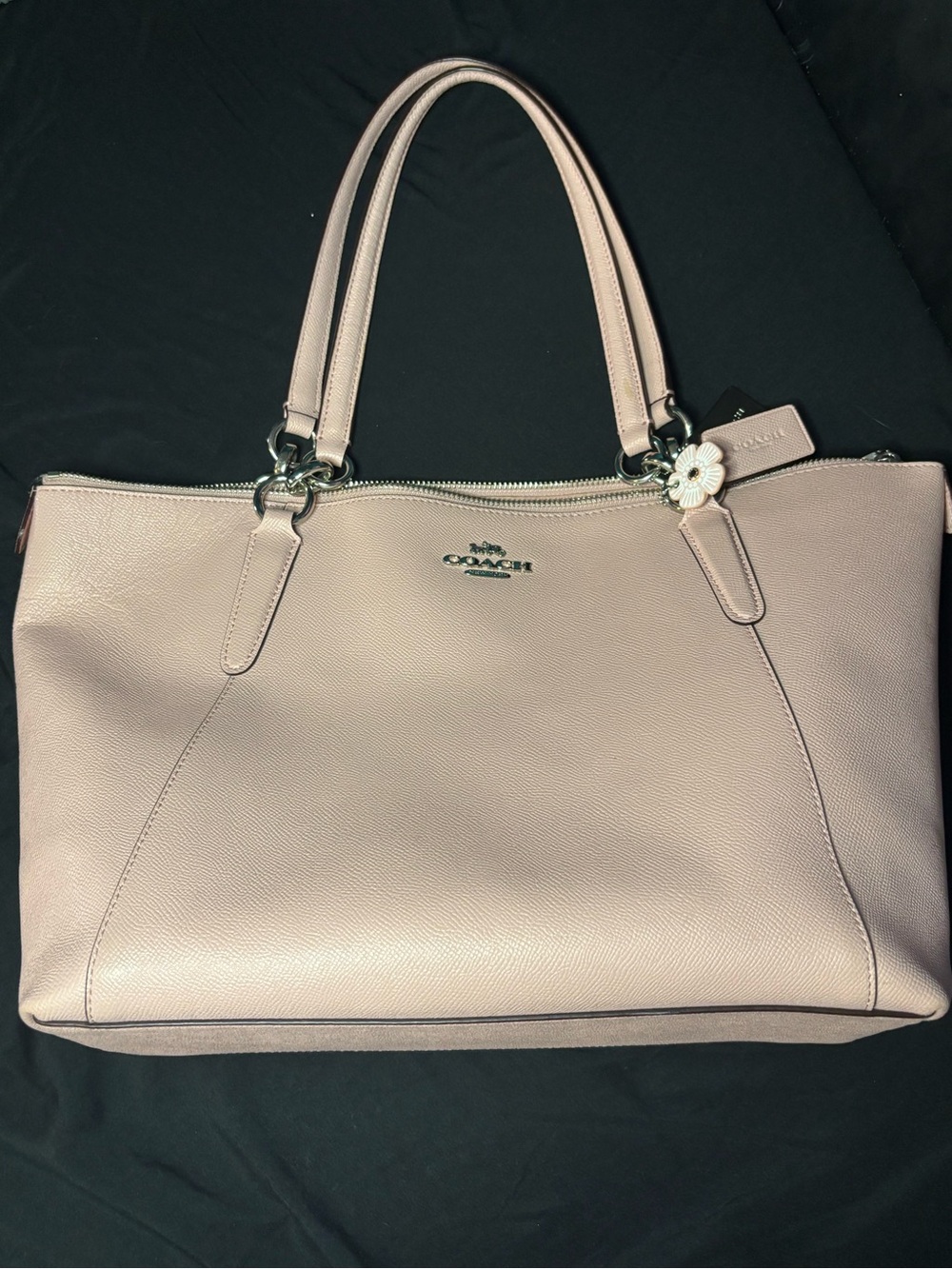 Coach Leather Tote Bag in Pale Pink with Flower Charm